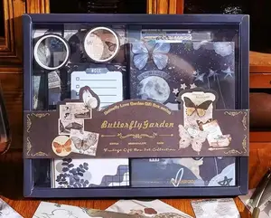 Vintage Journal Notebook Gift Set Box Account Material Combination Sticker Tape Award Gifts: A6 Notebook + Poster Cover, Paper Stickers, Notes, and Tape;