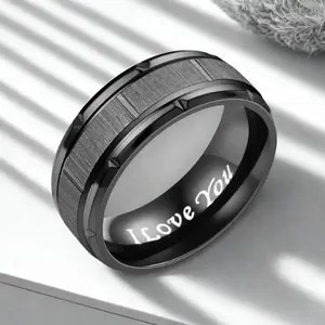 Tungsten RIng, Black Stainless Steel Wedding Ring, Geometric Unisex Engagement Band with “I Love You” Engraving, Daily Wear, Valentine Day gift, Mother's Day, Father's Day, Birthday, Christmas