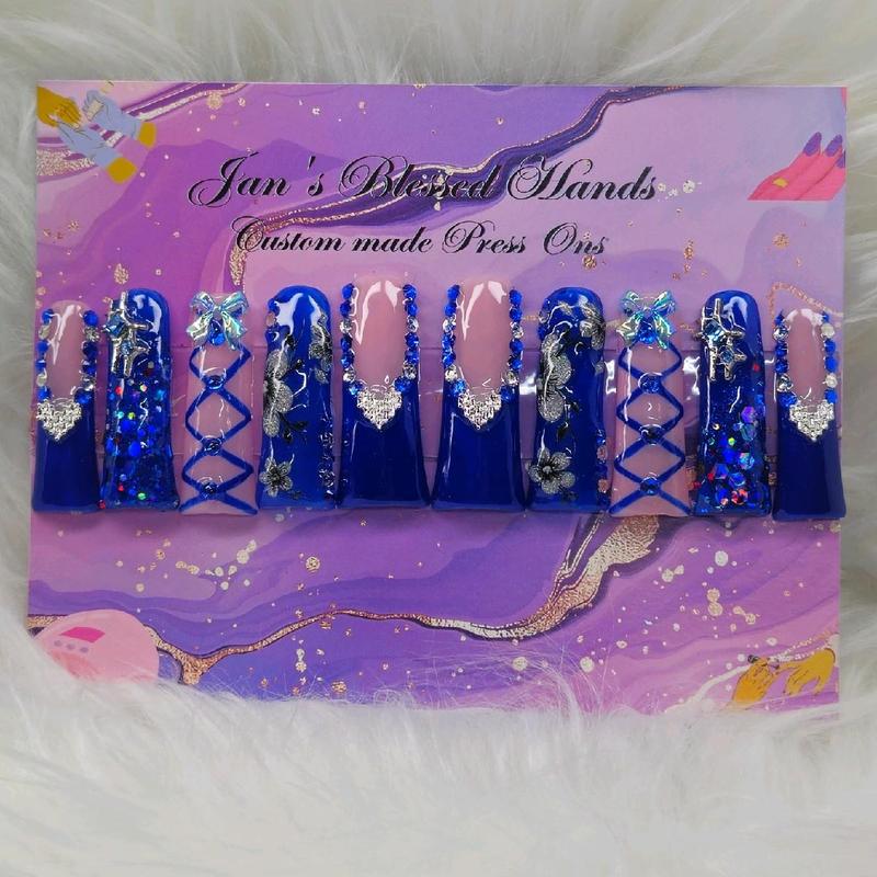 Jan's Custom Made Press On Nails - XL Pink and Blue Valentines Day Duckie Press On set