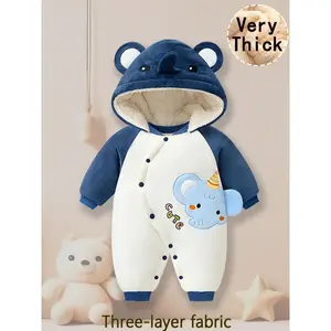 NewBaby Winter Jumpsuit with Detachable Hat, Thickened Fleece Bodysuit for Newborns, Unisex Warm Romper for Home & Outdoor Use