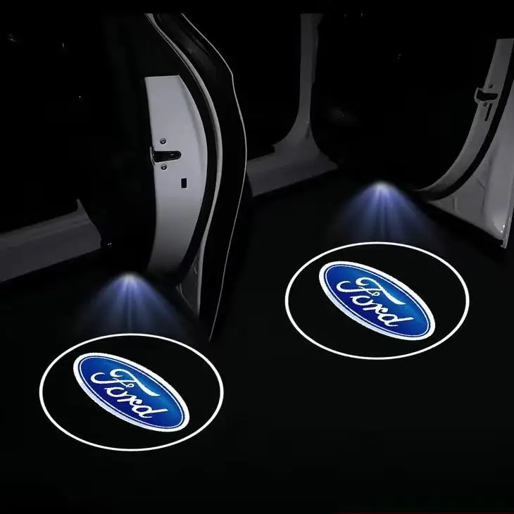 2pcs Car Door Emblem Projector Light Wireless Welcome Lamp Auto Accessories For Ford Fiesta Mondeo Fusion Explorer Escape Shelby (Battery Not Included