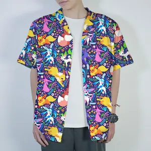 Umbreon Hawaiian Shirt Tropical Button Up Shirt Summer Beach Short Night Fantasy Pattern Matching Set Unisex Outfit Umbreon Shirt Gift, Gift for Anime Lovers