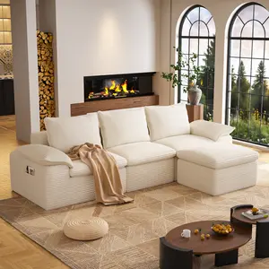 Cloud Modular Floor Sofa Bed, 81" Corduroy Convertible Loveseat L Shape Sleeper, No-Assembly Memory Foam Couch, Washable Cover & Non-Slip Bottom, Ideal for Small Space, Apartment, Guest Room