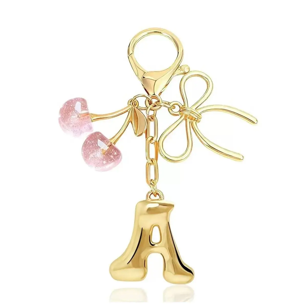 BIGWIG Women's Fashionable Alloy Cherry Bow Letter Pendant Keychain - Stylish Trendy Cute Bag Charm, Casual Fashion Accessory for Handbags, Students' Car Keys, Fashionable Alloy Keychain, Stylish Keychain