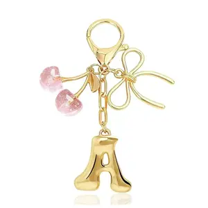 Women's Cherry Bow Letter Pendant Keychain, Casual Style Wallet, Handbag and Backpack Accessory, Car Keychain for Students