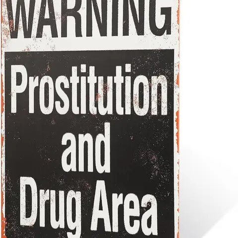 Casting Metal "Warning Prostitution and Drugs Area" Decorative Plaque - Durable, Customizable, Bold Text, Rectangle Bathroom Sign, Multi-Size Alternative Home Sign for Bedroom, Attention-Grabbing Room Decor Accessory