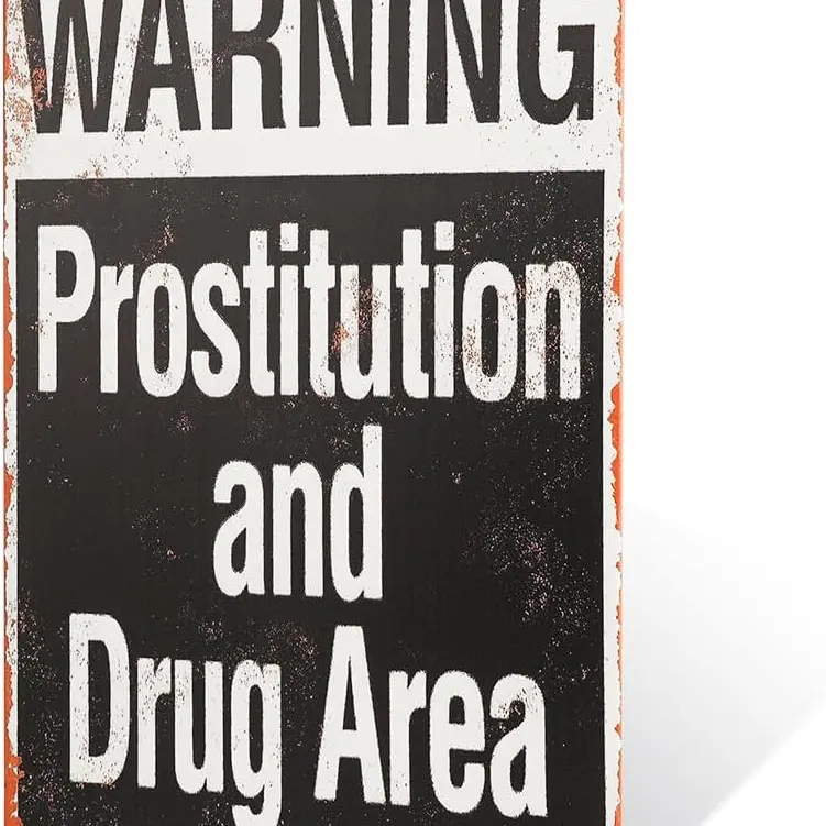 Casting Metal "Warning Prostitution and Drugs Area" Decorative Plaque - Durable, Customizable, Bold Text, Rectangle Bathroom Sign, Multi-Size Alternative Home Sign for Bedroom, Attention-Grabbing Room Decor Accessory