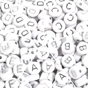 100pcs 26 English Letters Acrylic Beads A-Z Letter Flat Round Loose Beads For Jewelry Making DIY Name Spelling Necklace Bracelet