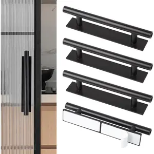 4 count Peel and Stick Handles - Adhesive Cabinet Handles for Drawer, Kitchen, Window & Door (Black)