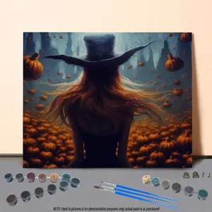 Witch Pattern DIY Painting By Numbers Kit, 1 Set Festival Themed Paint By Numbers Kit without Frame, Wall Art Decoration for Home
