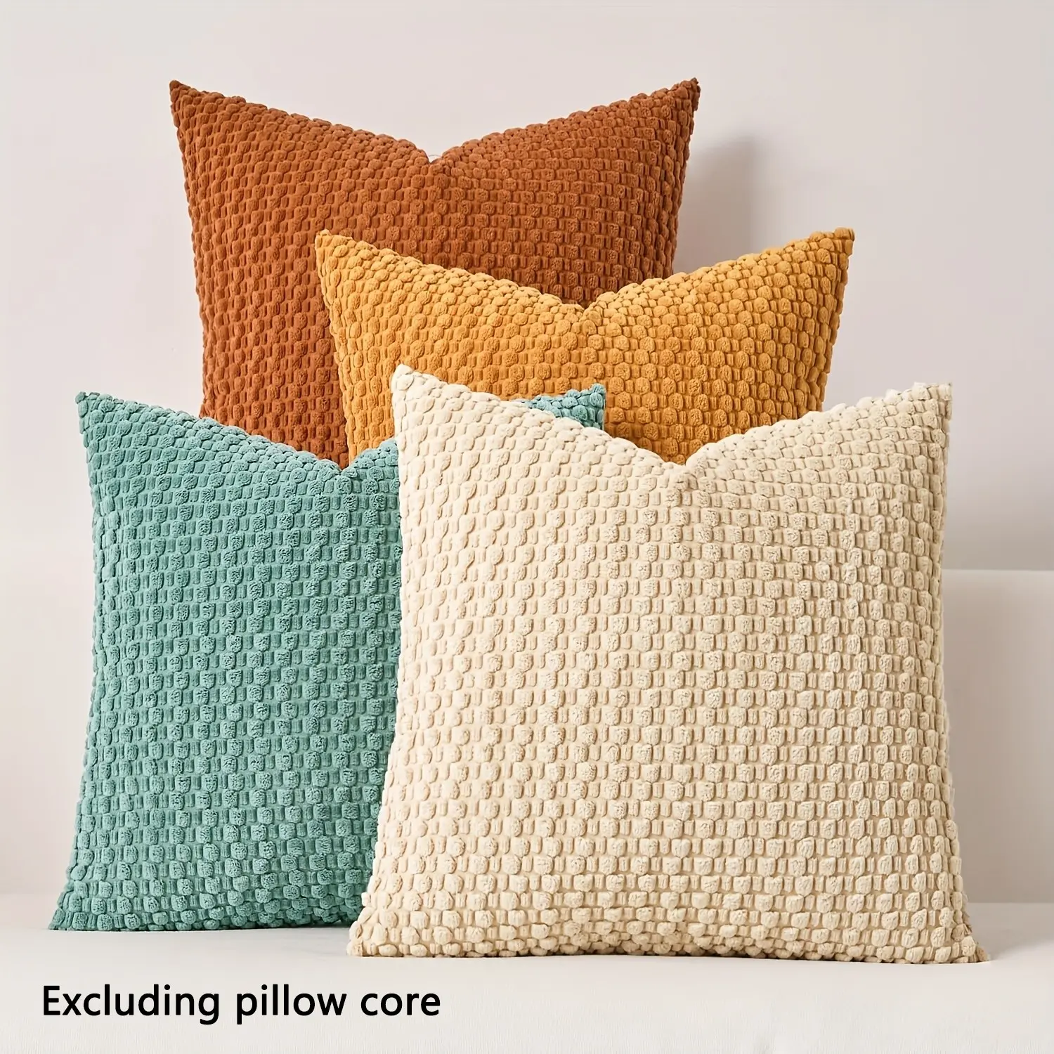 4pcs Bohemian corduroy decorative pillow covers, 18x18 inches, solid color plush texture sofa and chair pillows, multiple colors, suitable for bedroom and living room sofa decoration, not including pillow core, Home Textile