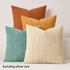 4pcs Bohemian corduroy decorative pillow covers, 18x18 inches, solid color plush texture sofa and chair pillows, multiple colors, suitable for bedroom and living room sofa decoration, not including pillow core