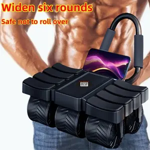 New 8-Point Support 6-Wheel Ab Roller with Handlebars Wide-Body Fitness Equipment Self-Retracting Exercise Roller Rolling Abdominal Training Indoor Home Use Unisex Abdominal Strength Trainer Abdominal Workout Wheel