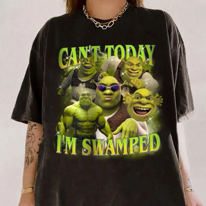 Shrek Funny  T-Shirt, Shrek Can't Today I'm Swamped Shirt , Meme funny Shirt T-Shirt Cotton Fabric