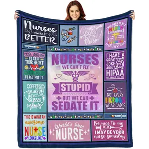 Nurse Gifts Blanket Nurse Gifts for Women, Gifts for Nurses, Nurse Practitioner Gifts, Ultra Soft Fluffy Warm Flannel Nurse Theme Throw Blankets for Bed Couch 50"x60"