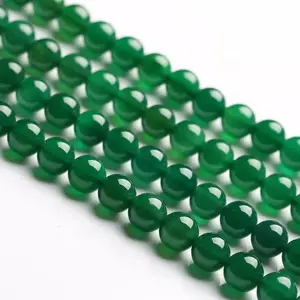 Natural Green Agate Gemstone Smooth Round Loose Beads For DIY Jewelry Making Desig Handmade Crafts Bracelet, Necklace, Earrings AAA Quality 15.5 Inches Long, Semi Precious Stone, Spacer beads