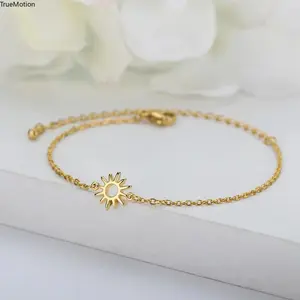 Adjustable Boho Sunflower Bracelet Anklet - Stainless Steel Vintage Jewelry for Women Men Daily Wear