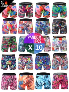 Men's Comfortable Lightweight Underwear Set, Trendy Cartoon Print Briefs, Versatile Mid-Waist Panties, Random Pack of 10