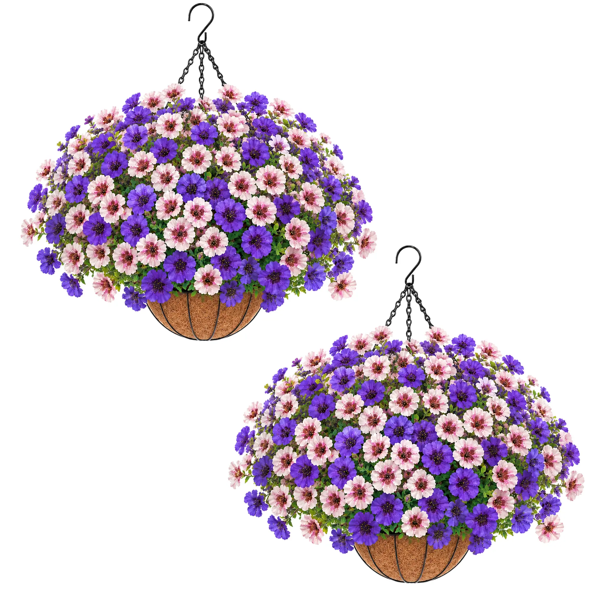 (Special color) Artificial Hanging Flower Basket for Outdoors,UV Resistant Faux Flowers with Hanging Basket & Greenery,Outdoor Spring Decor for Yard,Patio, Porch,Balcony