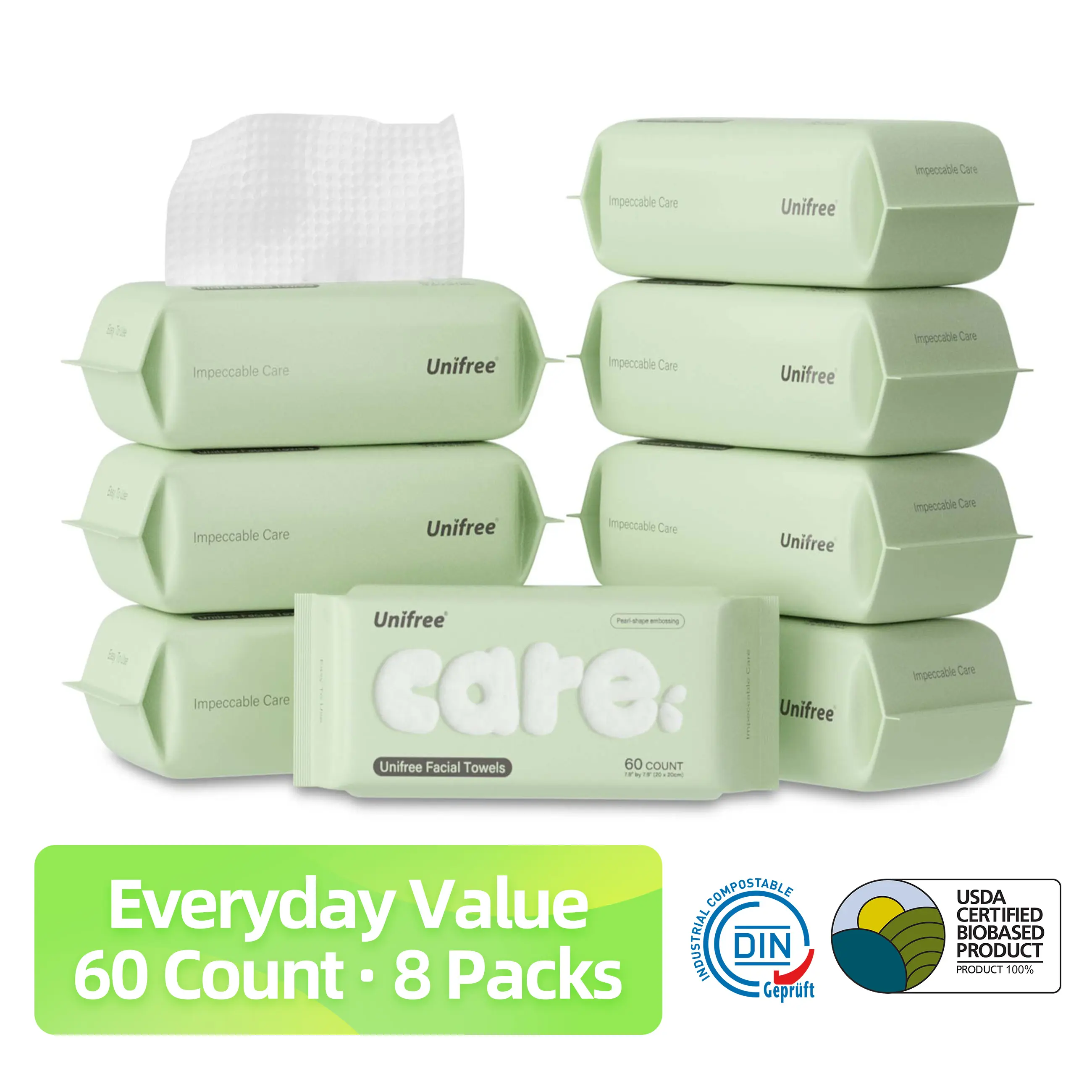 Unifree Disposable Face Towels, Ultra Soft Facial Towel for Skincare & Face Cleansing, Wet & Dry Use, Biodegradable, Gentle for Sensitive Skin, Multi Pack, boobasket sohochic