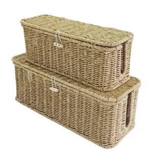 Creative Pastoral Style Flip-Top Rattan-Like Storage Basket, Household Desktop Organizer Box, Multifunctional Woven Storage Bin for Living Room & Bedroom small room organization products room organization products
