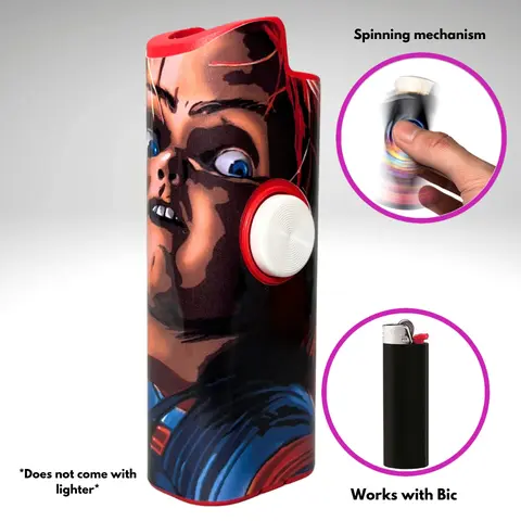 Chuckie Fidget Spinner Lighter Case - Bic/Lytr-Compatible Lighter Cover, 2.35×1.04×0.63in Plastic Body, Drk Nytr Design, Practical Matte Accessory, Standard Fit Travel-Size Smoker Accessory with Protection, Security & Spinning Mechanism