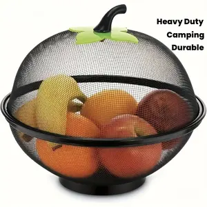 Heavy-Duty Metal Fruit Organiser 2-Piece Set with Mesh Cover - Rust-Proof, Breathable Ventilation Holes, Sturdy Structure - Reusable Storage Basket for Kitchen, Camping