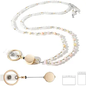 BY-360  Retractable Lanyards for ID Badges and Keys, Beaded Lanyards for Women Natural Stone, Teacher Lanyard High-Performance Cute Lanyard Morganite