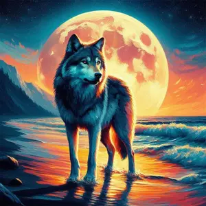 Wolf Pattern DIY Diamond Arts Colorful Painting Kit without Frame, 5D Diamond Arts Colorful Painting Kit, Wall Art Decor for Home Living Room Bedroom