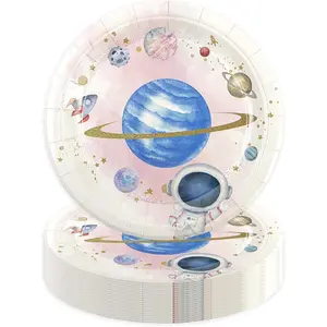 50PCS Space Themed Paper Plates Party Supplies Decorations, 7Inch Outer Space Dessert Plates Disposable Astronaut Planet Cake Plates Tableware Dinner Set for Boys Girls Birthday Baby Shower