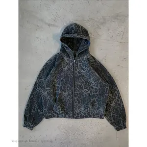 Gothic Leopard Print Hoodie, Vintage Regular Zipper Winter New Style, Unisex Couple Casual Top, Sweatshirt..