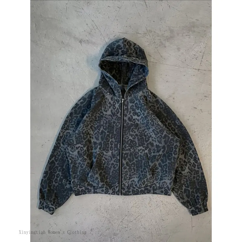 Gothic Leopard Print Hoodie, Vintage Regular Zipper Winter New Style, Unisex Couple Casual Top, Sweatshirt..