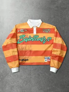 Same style for men and women, Spring and autumn loose-fitting short-sleeve striped pullover hoodie, polo shirt with long sleeves, urban streetwear style American-style hoodie, streetwear suitable for hip-hop, campus life, back-to-school, Fitted