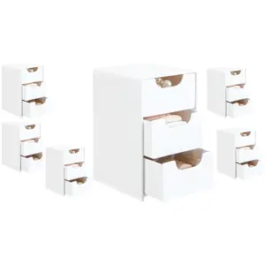 PrimPick 6PCS Mini Drawer Organizer with 3 Drawers – Multi-Functional White Storage Box for Office Supplies, Makeup, Jewelry, and Bathroom Essentials