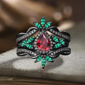 Luxury Teardrop Cubic Zirconia Crown Wedding Ring Set 2 Piece Couples Engagement Rings Perfect Gift for Wedding Engagement Valentine's Day Christmas