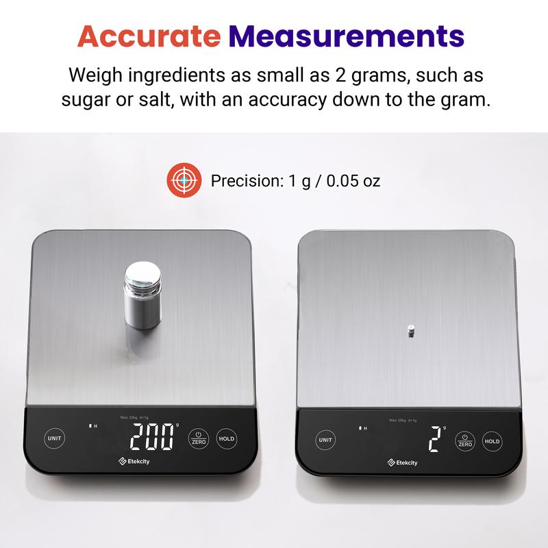 Etekcity Food Kitchen Scale 22lb, Digital Grams and Oz for Weight Loss, Baking and Cooking, 0.05oz/1g, Waterproof, Rechargeable, 304 Stainless Steel