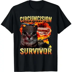 Circumcision Survivor Funny Oddly Specific Cat Meme Cats T-Shirt