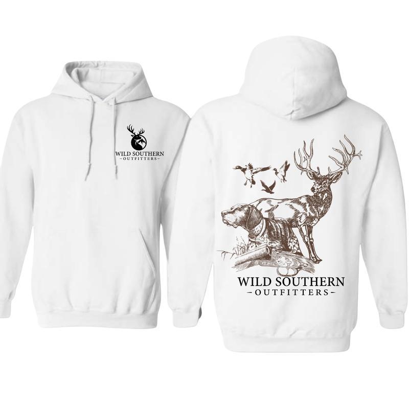 Wild Southern Outfitters Hunting Hoodie - Outdoor Deer and Dog Art Sweatshirt, Unisex Gift for Country Boys Girls, Duck Hunting Season Outfit, Cozy Fall Winter Pullover - KitchenEra