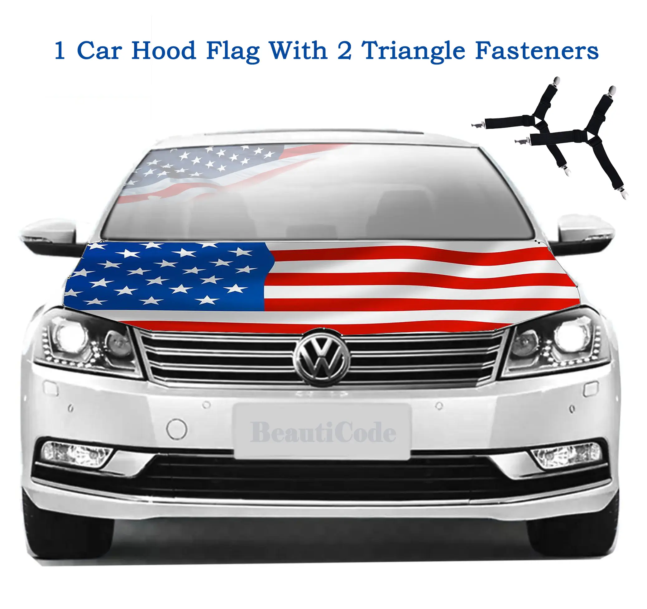 The United States Car Hood Flag Set, 1 American Car Hood Flag (4×5ft) With 2 Triangle Clips, Memorial Day Independence Day Veteran bonnet