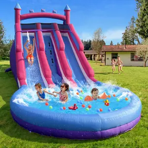 Giant Inflatable Water Slide for Kids Summer Outdoor Backyard Water Park with Splash Pool Climbing Wall Water Heavy Duty Blow Up Slide with Blower Durable Puncture Resistant Oxford Cloth Play Center for Toddlers Children