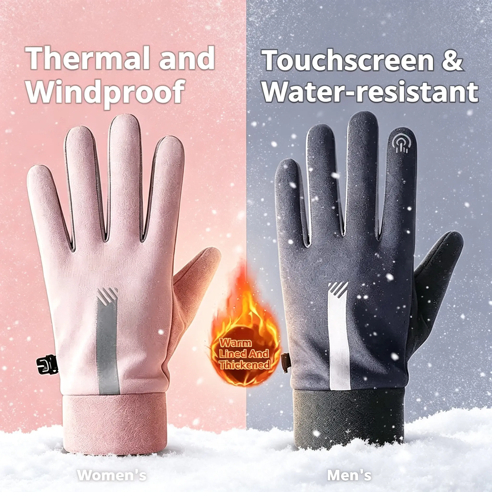 Women's & Men's Winter Gloves, Thermal Cold Weather Gloves with Touchscreen Function, Anti-Slip Leather Palm for Cycling, Hiking, Skiing, and Outdoor Sports