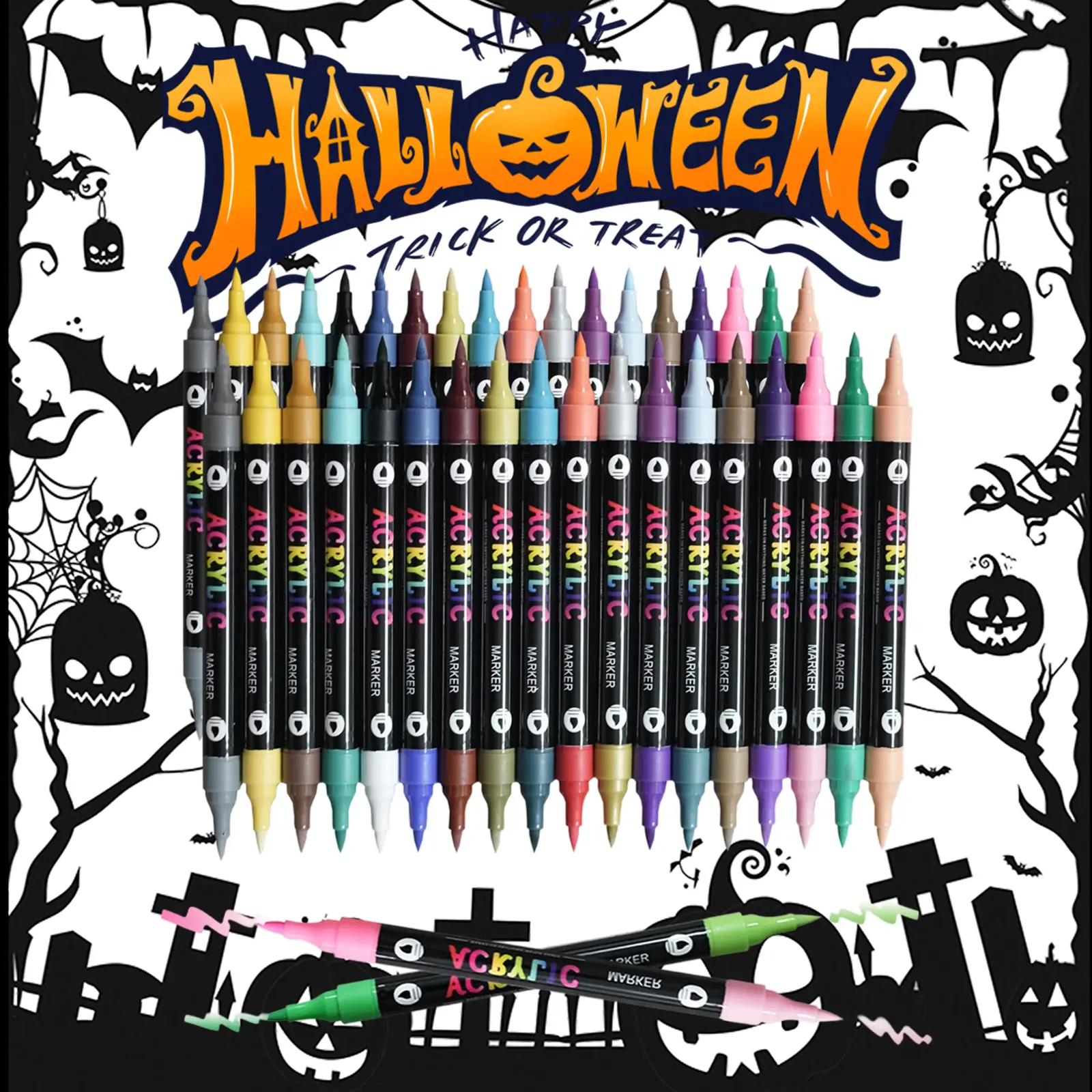 Acrylic Paint Marker Pen, 12/24/36pcs Double Tip Double Color Acrylic Paint Marker Pen, Art Supplies for Rock Painting, Wood, Canvas, Stone, Glass, DI