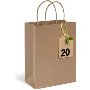 Gift Paper Bags Brown 5.25x3.75x8 Inch 20 Pack,Kraft Gifts Shopping Bags with Handles,Small Craft Size for Merchandise Grocery Retail Birthday Kids Party Favors Wedding Graduation(Made in USA)