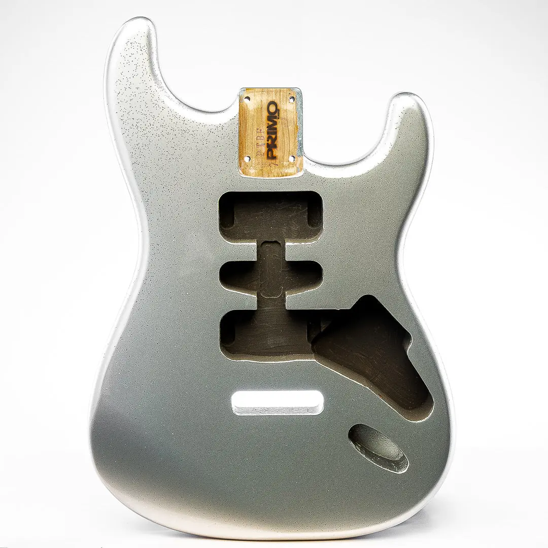 PRiMO Replacement Strat Guitar Body - Silver Sparkle, Polyurethane Finish, Alder Wood, Compatible with 25-1/2" Scale Length Necks & H/S/H Pickups, Guitar & Bass Accessories, Larger Pickup Cavity Routes