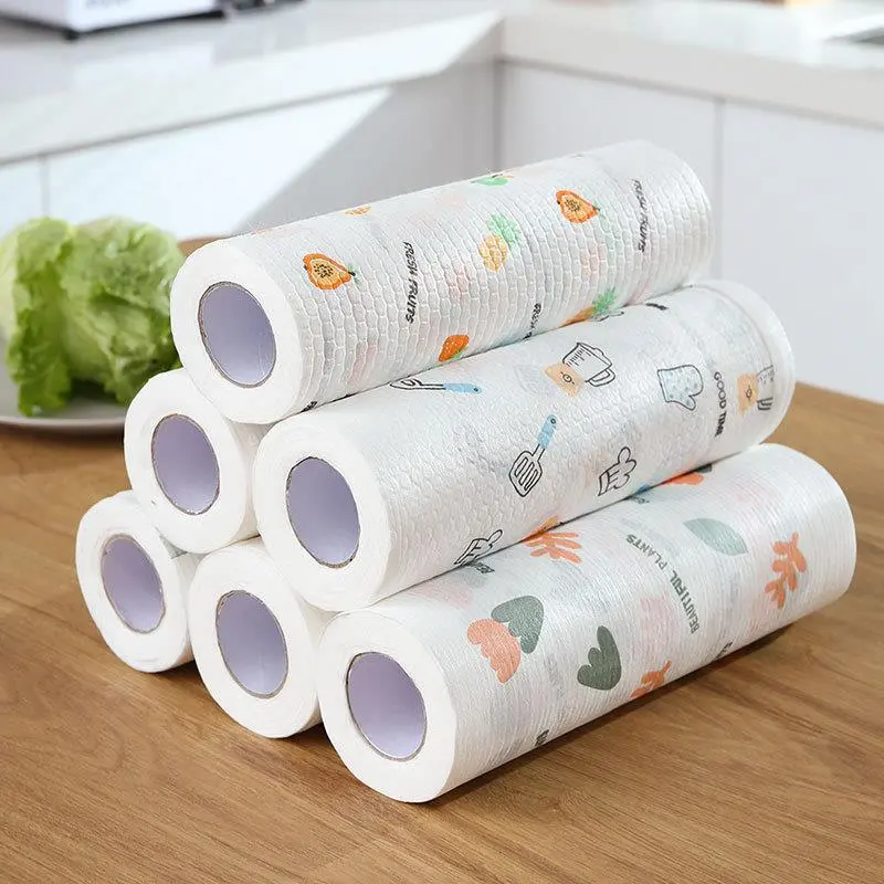 50Pcs Per Roll Reusable Cleaning Lazy Rags, Washable Kitchen Dish Towels & Multi-Purpose Wiping Cloths