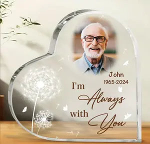 Personalized Memorial Heart Acrylic Photo Block, Custom Memorial Plaque, Sympathy Gifts for Family, Bereavement Keepsake