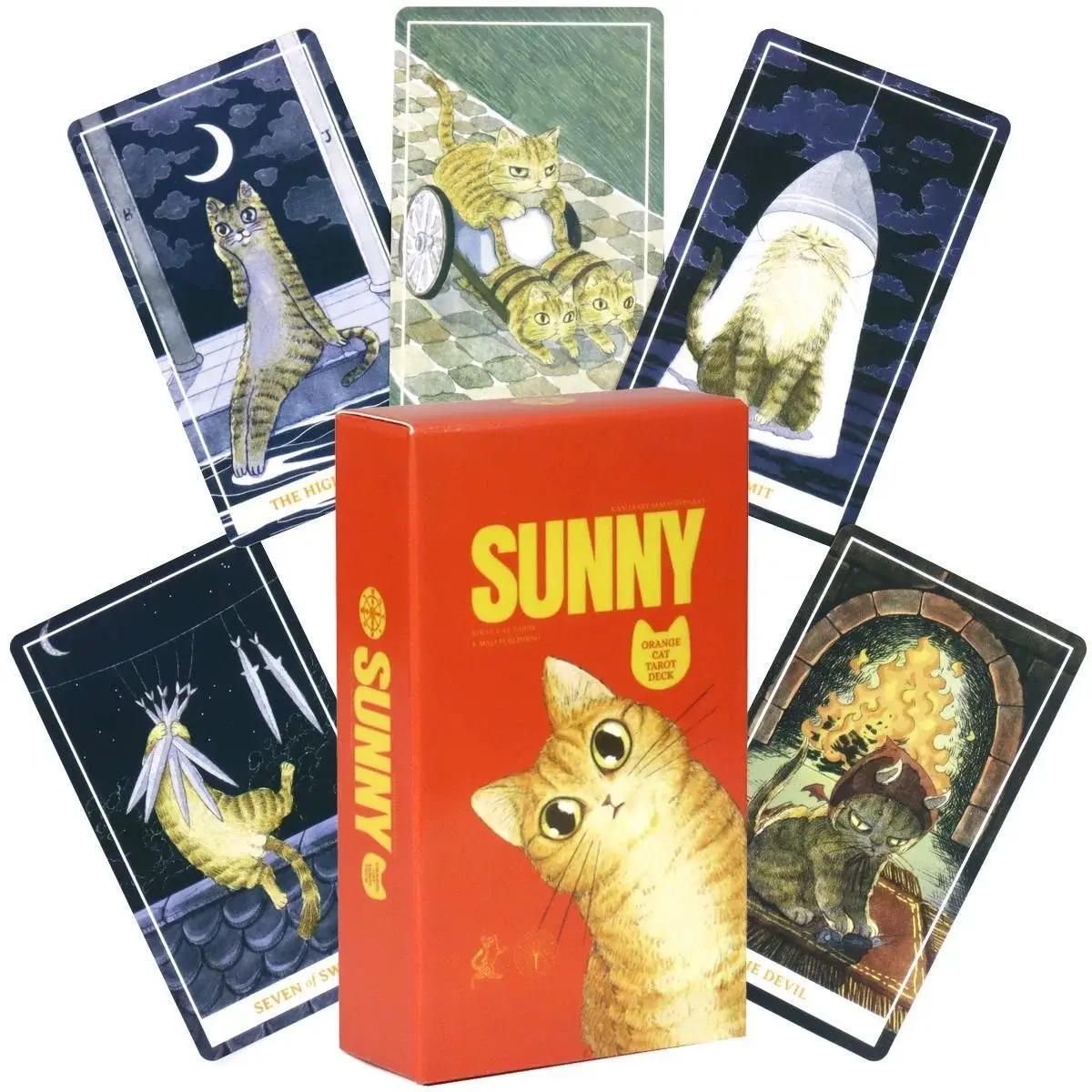 Sunshine Cat Tarot Cards Set, Portable Whimsical Charming Deck for Beginners Fortune-Telling, Divination & Spiritual Guidance, Reflection, Ideal Gift for Ages 14+
