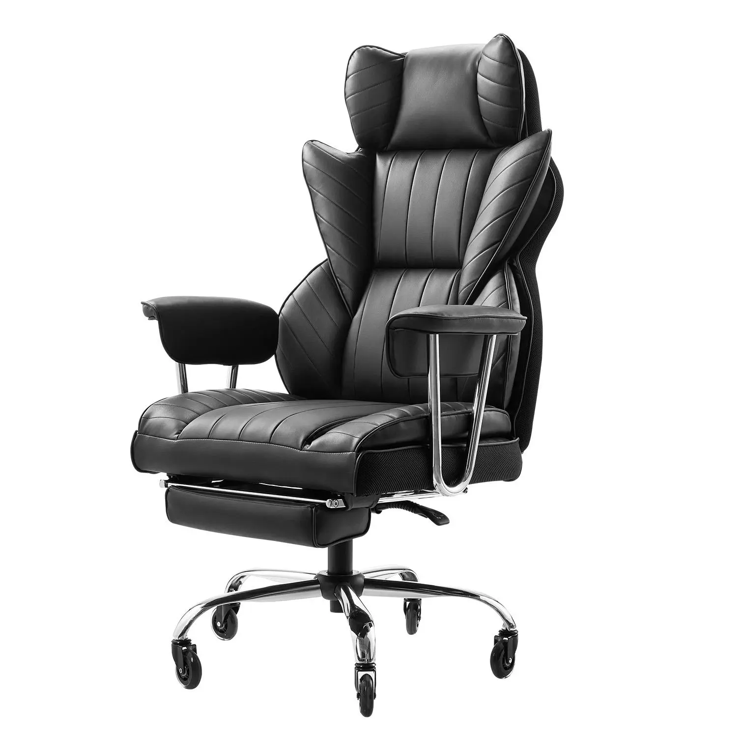 【SummerFinds】VEVOR Executive Office Chair with Footrest,  , 400lb Capacity Office Chair with Lumbar Pillow & Removable Armrests, Heavy Duty Ergonomic Chair, PU Leather Reclining Home Office Desk Chairs, Black
