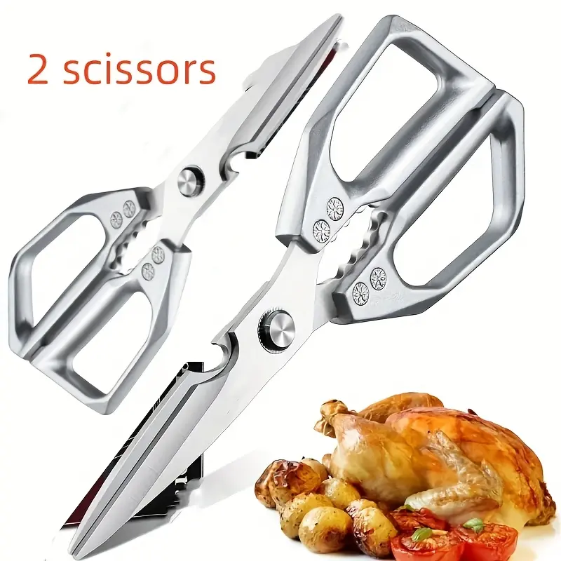 2pcs Professional Stainless Steel Kitchen Scissors-Meat Scissors Cuts Bone/Herbs/Packaging Ergonomic for Chefs/Daily Use/Multi-Purpose/Easily Cut, Heavy Duty Kitchen Scissors, Preparation, Meat, Ergonomic Handles, Blades, Durable Construction