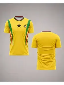 Ghana Flag Soccer Jersey, Breathable Moisture-Wicking Fabric, Ideal for Team Training, Outdoor Sports, Summer Parties, Round Neck Long Sleeve